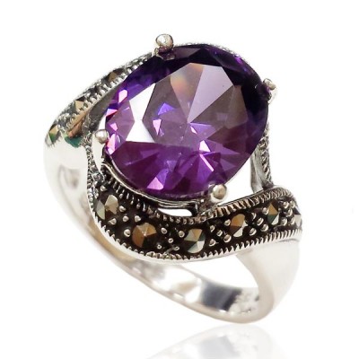 MS Ring Rd Ame Cz W/ Ms Curved Line Down & Top