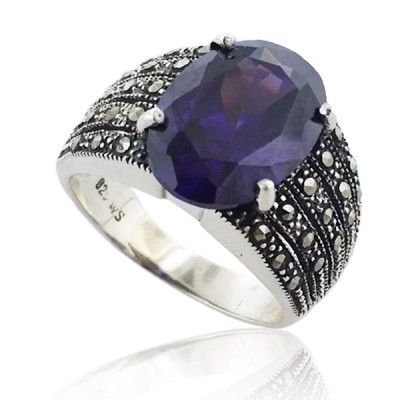 MS Ring 10X14Mm Oval Ame W/ 5 Line Ms Side