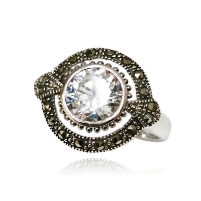 MS Ring Round Clear Cz W/ Oval Shaped Around Ms