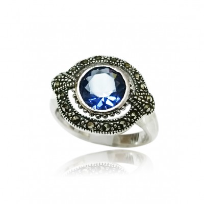 Marcasite Ring Rd Tanzanite Cubic Zirconia with Oval Shaped Around Marcasite
