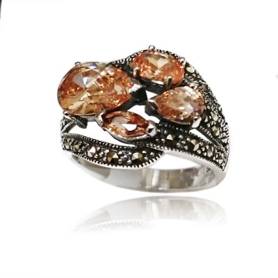 MS Ring Teardrop/Marquise/Oval Champagne Cz