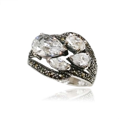 MS Ring Teardrop/Marquise/Oval Clear Cz