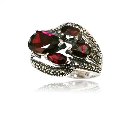MS Ring Teardrop/Marquise/Oval Garnet Cz