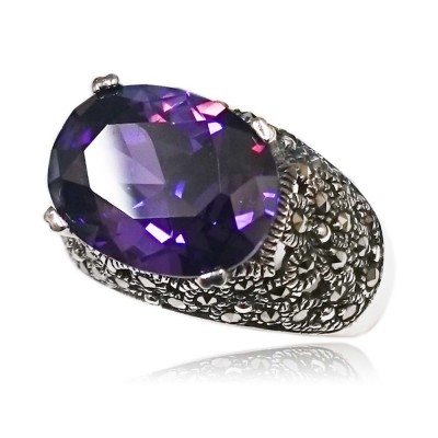 MS Ring Oval Ame W/ Ms Filigree Side