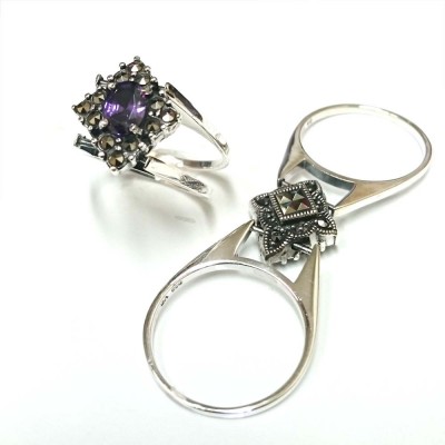 Marcasite Two Sided Ring (Oval Amethyst Cubic Zirconia ) & (Square Marcasite