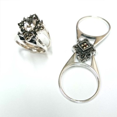 Marcasite Two Sided Ring (Oval Clear Cubic Zirconia ) & (Square Marcasite)