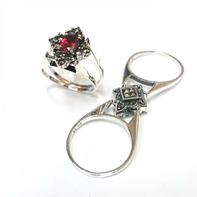 Marcasite Two Sided Ring (Oval Garnet Cubic Zirconia ) & (Square Marcasite)