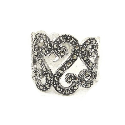 MS Ring Marcasite Pave S Shaped Swirls Band
