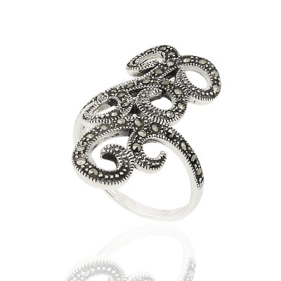 MS Ring Marcasite Pave Bypass Swirl