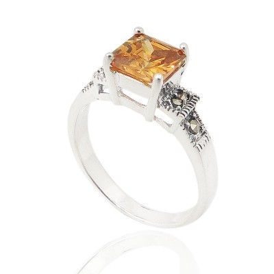 MS Ring Rectangle Champagne Cz With Square Detail