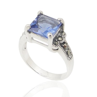 MS Ring Rectangle Tanzanite Gl With Round Ms Sides