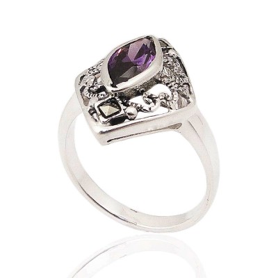 MS Ring Marquis Amethyst Cz With Filigree Around