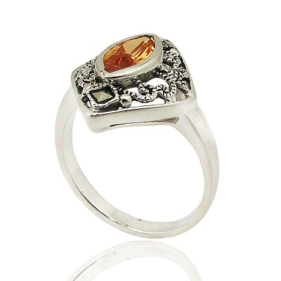 MS Ring Marquis Champagne Cz With Filigree Around