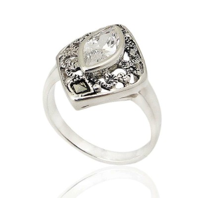 MS Ring Marquis Clear Cz With Filigree Around