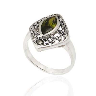 MS Ring Marquis Olivine Cz With Filigree Around