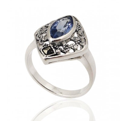 MS Ring Marquis Tanzanite Gl With Filigree Around