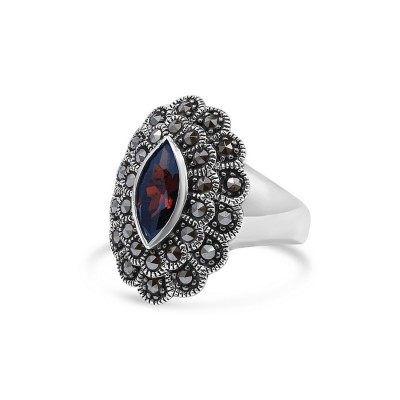 MARCASITE RING MARQUISE GARNET CUBIC ZIRCONIA 2 LAYERS OF MS