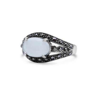 MARCASITE RING OVAL SIDE MOTHER OF PEARL FORK SIDES