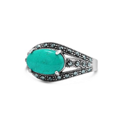 MARCASITE RING OVAL SIDE RECONSTITUENT TURQUOISE