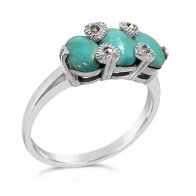MARCASITE RING TRI STONE RECONSTITUTED TURQUOISE