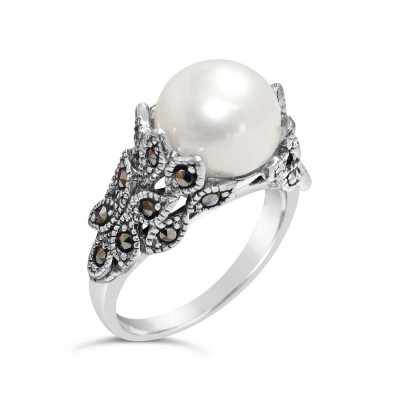 Marcasite Ring Fresh Water Pearl Marcasite Marquise Wrap