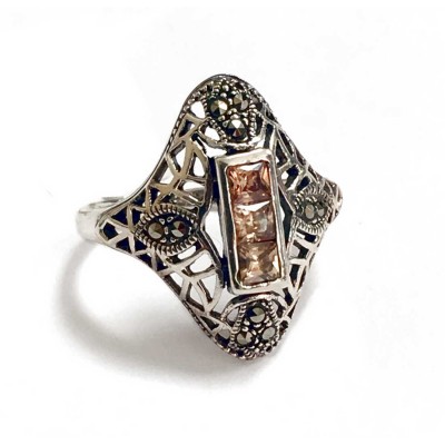 Marcasite Sterling Silver Ring Marquis 3 Pcs Champ