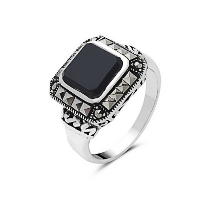 Marcasite Ring Square Black Onyx Square Cut Marcasit