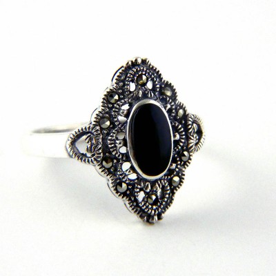 Marcasite RING VICTORIA FILIGREE OVAL BLACK ONYX