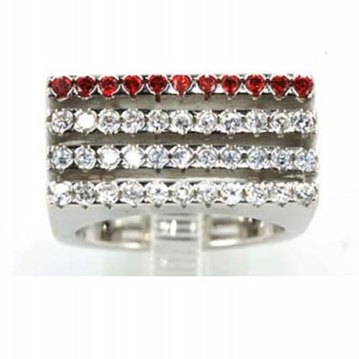 Silvr Ring 1 Line of Cognac Clor Cubic Zirconia +4 Lines of C