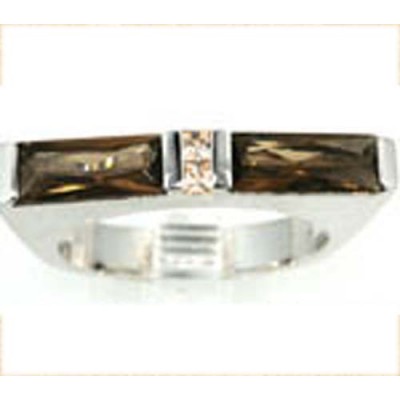 Sterling Silver Ring 2 Faceted Smoky Cubic Zirconia Bar