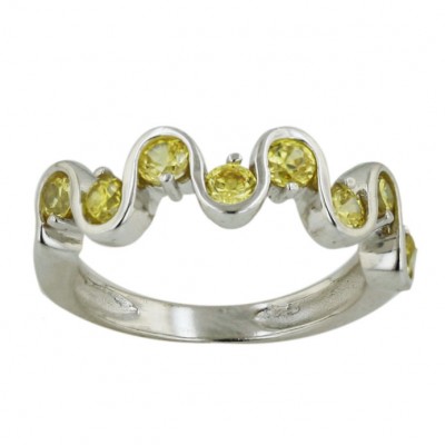 Sterling Silver Ring Wave Citrine Cubic Zirconia
