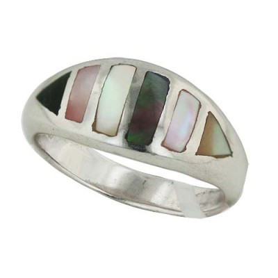 Sterling Silver Ring Multicolor-Color Mother of Pearl Band Inlay