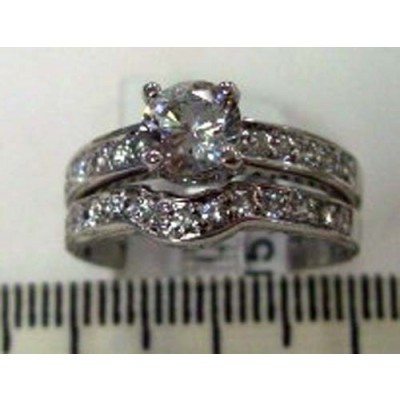 Sterling Silver Ring Clear Cubic Zirconia Twin Set