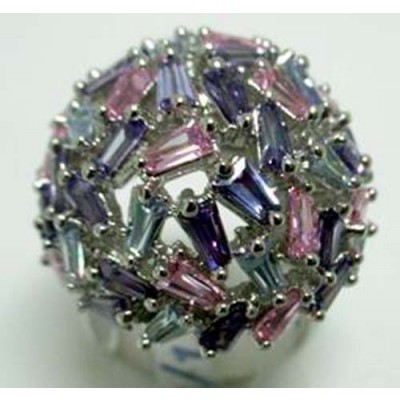 Sterling Silver Ring Mushroom Mix Cubic Zirconia (Pink+Amethyst+Lv Cubic Zirconia)
