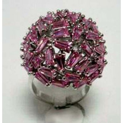 Sterling Silver Ring Mushroom Pink Cubic Zirconia