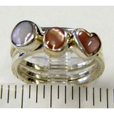 Sterling Silver Ring Stack 3 Pcs Oval,Square, Heart Mother of Pearl Pink