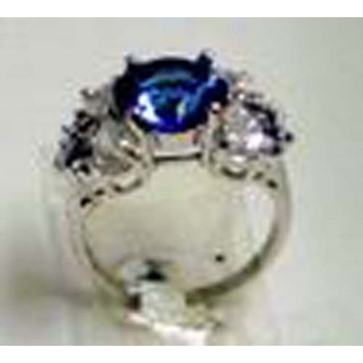 Sterling Silver Ring 1 Circle Cut Blue Crystl 4 Mrsq Clear Cubic Zirconia