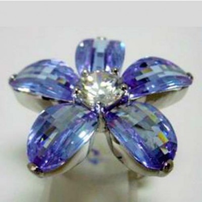 Sterling Silver Ring 5 Petals Lvdr Cubic Zirconia Petals Clear Cubic Zirconia Center 10mm