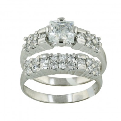 Sterling Silver Ring Saq Cut Engagemt Rings Clear Cubic Zirconia