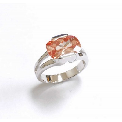 Sterling Silver Ring Pillow Checkerboard Champagne Cubic Zirconia 4 Prong 