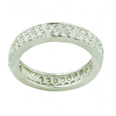 Sterling Silver Ring Double Line Clear Cubic Zirconia Eternity