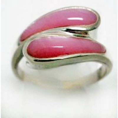 Sterling Silver Ring 2 Drop Inlaind Mother of Pearl Pink Imitation