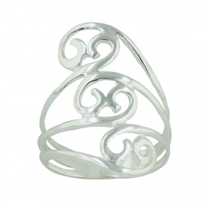 Sterling Silver Ring Plain Open Triple Swirl Pattern--E-coated/Nickle Free--