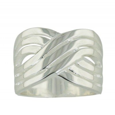 Sterling Silver Ring Plain 6 Criss-Cross Lines--E-Coated