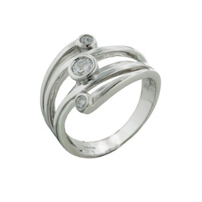 Sterling Silver Ring Line Basel Clear Cubic Zirconia 3 Pcs