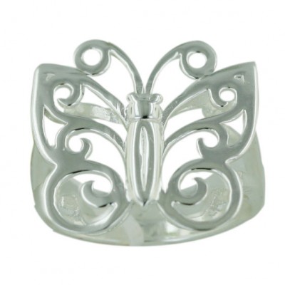 Sterling Silver Ring 20mm Plain Butterfly with O Twisted Top--E-coated/