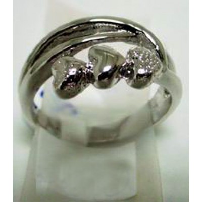 Sterling Silver Ring Plain 3 Hearts with Illusion