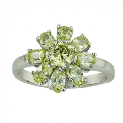 Sterling Silver Ring 8 Oval Flower Petal Lime Green