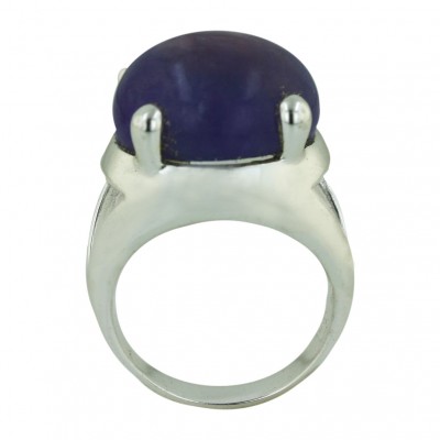 Sterling Silver Ring Round Cabochon Cut P.Jade with 4 Prongs