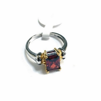 Sterling Silver Ring Two Tone Rectangular Garnet 